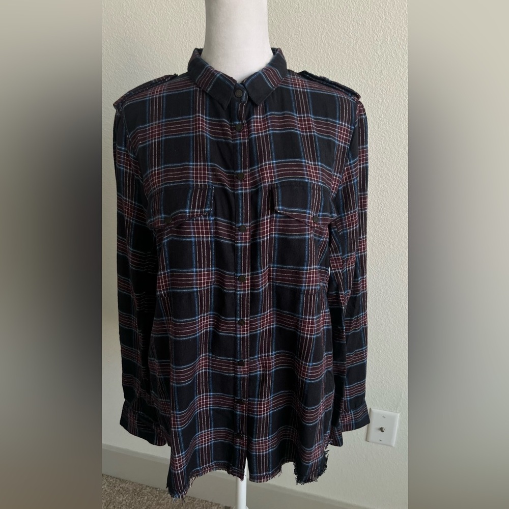 Zadig & Voltaire cool girl  Black and blue burgandy Plaid Button-Down Shirt